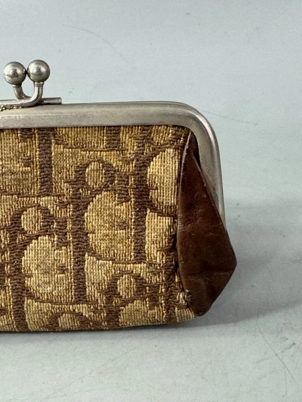 Vintage Christian Dior 1970 - 1980 Trotter Monogram Kiss-Lock Coin Purse - Brown